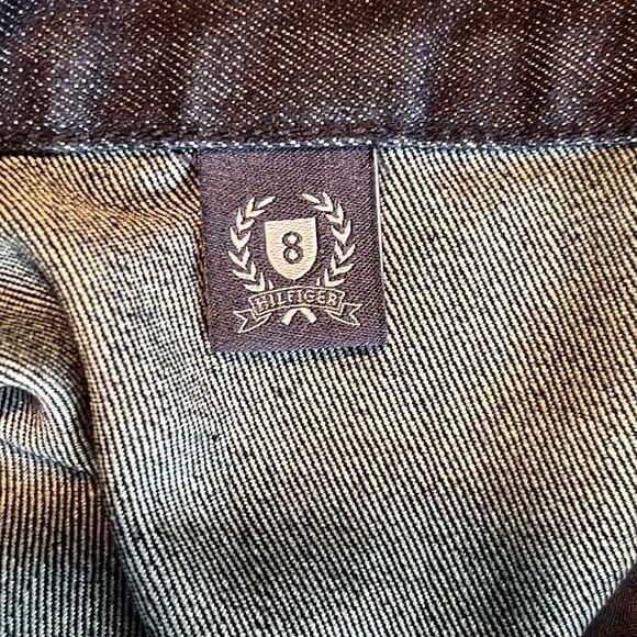 Tommy Hilfiger Denim Dk Wash Blue Jean Skirt Flat Front Back Pockets - Picture 6 of 7